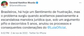 Mour�o fala em &lsquo;baixar a bola&rsquo; e recha�a Ex�rcito em eventual golpe, mas critica candidatura de Lula