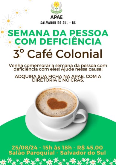 Apae de Salvador do Sul realiza caf� no domingo