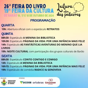 26� Feira do Livro e 19� Feira da Cultura de Bar�o ocorrem nos dias 16 a 18 de outubro