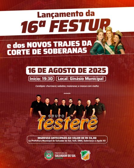 Lançamento da 16ª Festur e novos trajes da corte ocorrem em 16 de agosto