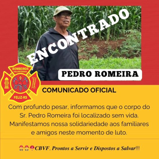 Idoso desaparecido � encontrado sem vida no rio Ca� em Feliz