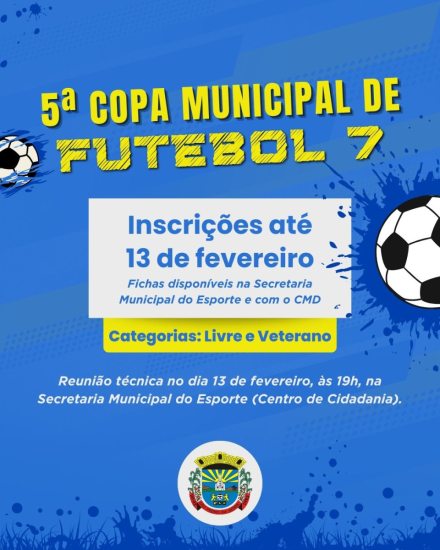 SMECT abre inscri��es para a 5� Copa Municipal de Futebol 7 em S�o Pedro da Serra